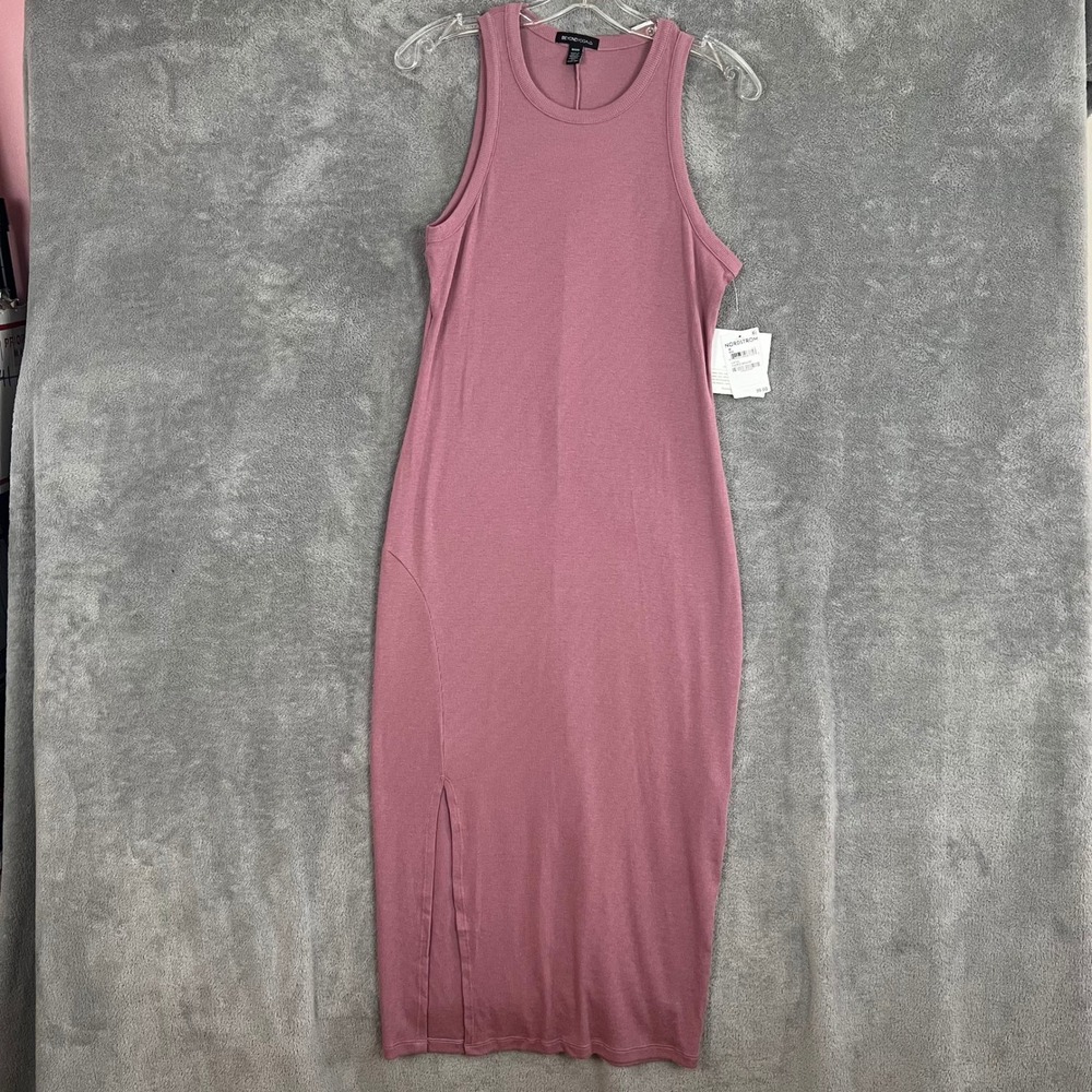 Beyond Yoga Ease Into It Midi Tank Dress Womens M Mauve Ribbed Performance NWT